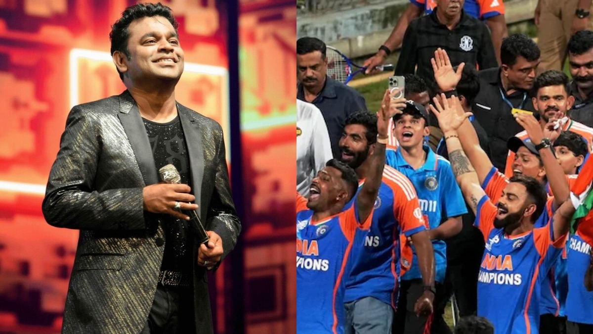 AR Rahman reacts after Team India sings ‘Vande Mataram’ at Wankhede Stadium